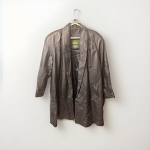 Avanti Women's Black Long Leather Coat Solid Pattern Regular Fit Medium NWT